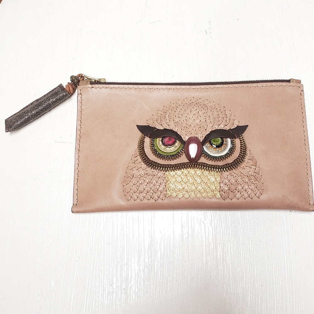 Genuine Leather Handmade Owl Clutch